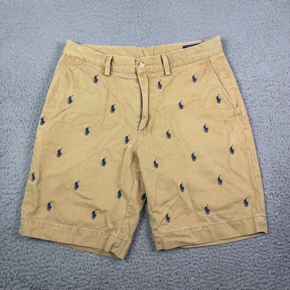 Polo Ralph Lauren Shorts Mens 31 Khaki All Over Pony Print 9" Chino Golf